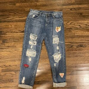 patch work ripped jeans